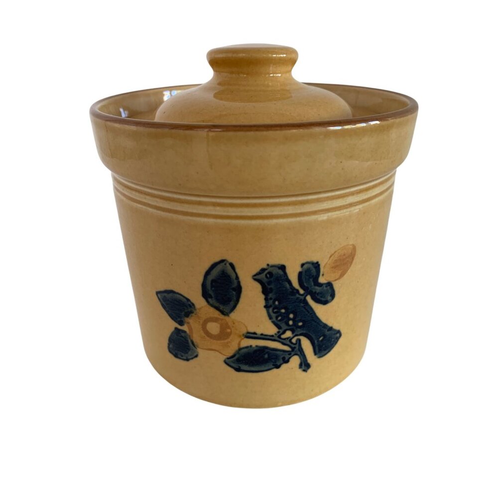 VTG Bird Pfaltzgraff Village Small Yellow Crock Lid 5" x 5" Farmhouse 1 quart